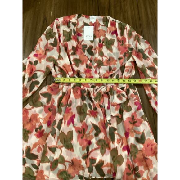 MISA Caria sonora flora Blouson Sleeve Tie Waist Mini Dress Floral Multicolor L - Picture 6 of 12